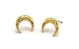 Gold Moon Earring, 4 Gold Plated Brass Crescent Moon Stud Earrings (12x3x2mm) A2182