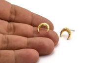 Gold Moon Earring, 4 Gold Plated Brass Crescent Moon Stud Earrings (12x3x2mm) A2182