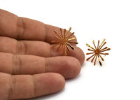 Gold Snowflake Earring, 6 Gold Plated Brass Snowflake Stud Earrings (21x0.30mm) D1664 A1851