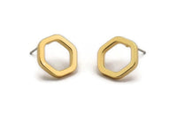 Gold Hexagon Earring, 4 Gold Plated Brass Hexagon Stud Earrings (14x2x2mm) D0134 A1318