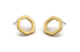 Gold Hexagon Earring, 4 Gold Plated Brass Hexagon Stud Earrings (14x2x2mm) D0134 A1318