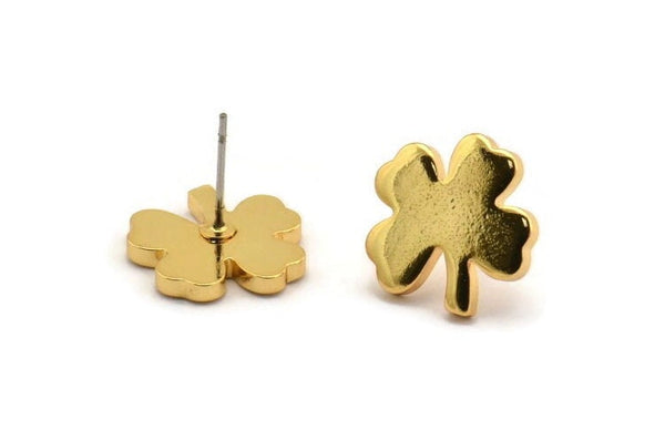 Gold Flower Earring, 2 Gold Plated Brass Flower Stud Earrings (15x2mm) D1183 A1231