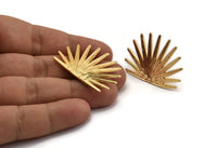 Gold Sun Earring, 2 Gold Plated Brass Sunshine Stud Earrings (38x28mm) N1059