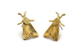 Gold Butterfly Earring, 2 Gold Plated Brass Butterfly Stud Earrings (22x12mm) N1757