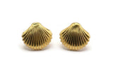 Gold Shell Earring, 2 Gold Plated Brass Sea Shell Stud Earrings, Findings (13x11x2mm) D994 A1225