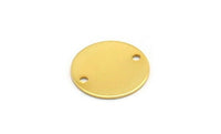 Gold Round Connector, 8 Gold Plated Brass Cabochon Round Connectors With 2 Holes, Findings (14mm) D1044
