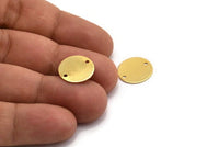 Gold Round Connector, 8 Gold Plated Brass Cabochon Round Connectors With 2 Holes, Findings (14mm) D1044