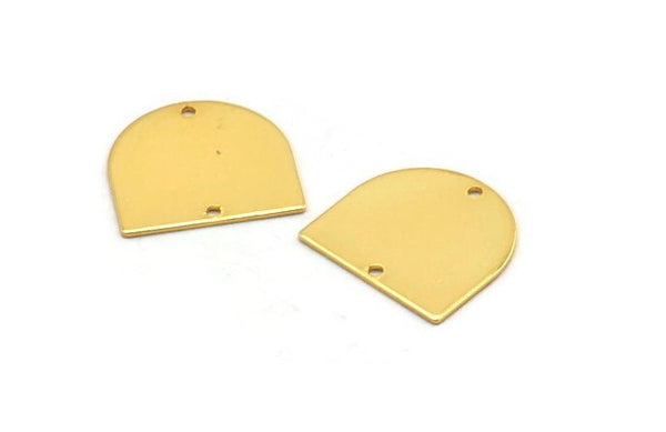 D Shaped Charm, 4 Gold Plated Brass D Shaped Connectors With 2 Holes, Earrings, Findings (16x17x0.60mm) D886