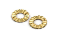 Gold Ring Charm, 4 Gold Plated Brass Wavy Round Connectors With 2 Holes, Findings (18x1mm) D892