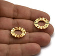 Gold Ring Charm, 4 Gold Plated Brass Wavy Round Connectors With 2 Holes, Findings (18x1mm) D892