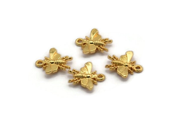 Gold Bee Charm, 6 Gold Plated Brass Bee Charms With 1 Loop (12x11mm) N1651