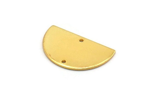 Semi Circle Charm, 4 Gold Plated Brass Half Moon Blanks With 2 Hole, Earrings, Pendants (21x13x0.80mm) D0785