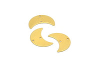 Gold Moon Charm, 4 Gold Plated Brass Moon Charms with 2 Holes, Pendants (22x10x0.50mm) D0787