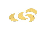 Gold Moon Charm, 4 Gold Plated Brass Moon Charms with 2 Holes, Pendants (22x10x0.50mm) D0787