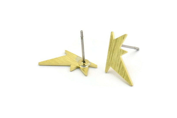 Brass Star Earring, 8 Textured Raw Brass Star Stud Earrings (17x8x0.80mm) M02562 A5759