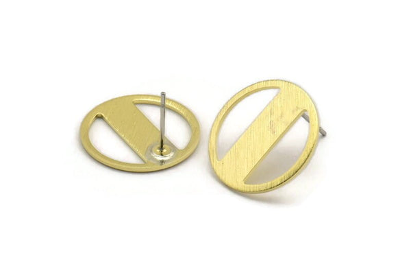 Brass Round Earring, 4 Textured Raw Brass Round Earring Studs (18x0.80mm) M02843