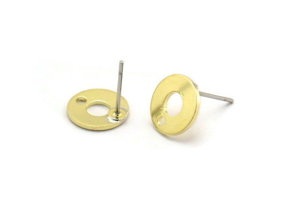 Brass Round Earring, 12 Raw Brass Round Stud Earrings With 1 Hole (10x0.80mm) M038