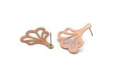 Copper Leaf Earring, 4 Raw Copper Leaf Stud Earrings (25x21x0.80mm) M03286
