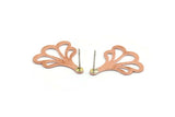 Copper Leaf Earring, 4 Raw Copper Leaf Stud Earrings (25x21x0.80mm) M03286
