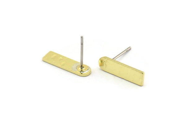 Brass Rectangle Earring, 10 Hammered Raw Brass Rectangle Stud Earrings (14x4x0.80mm) M02814