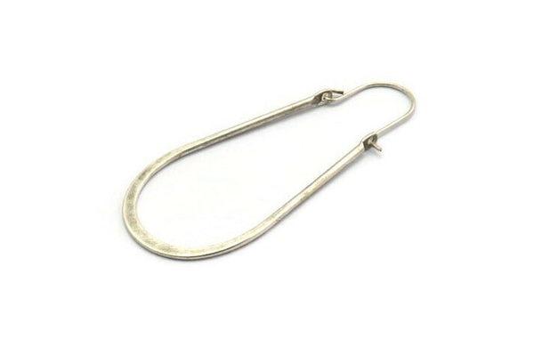 Silver Earring Wires, 4 Antique Silver Plated Brass Earring Studs, Wire Hoops  (55x24x1.5x0.80mm) D1634 H0991