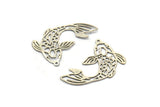 Silver Fish Charm, 12 Antique Silver Plated Brass Fish Charms With 1 Loop, Findings (27x18x0.40mm) D1678