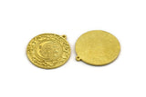 Brass Round Charm, Raw Brass Round Charm With 1 Loop, Cloud Findings, Crescent Moon And Star Findings (30x27.5x1.5mm) N2205