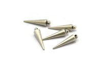 Silver Spike Charm, 4 Antique Silver Plated Brass Spike Tribal Pendants With 1 Loop (6x25mm) D1508