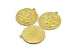 Brass Round Charm, Raw Brass Round Charm With 1 Loop, Cloud Findings, Moon And Star Findings (28x25.5x1.5mm) N2185
