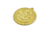 Brass Round Charm, Raw Brass Round Charm With 1 Loop, Cloud Findings, Moon And Star Findings (28x25.5x1.5mm) N2185