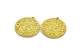 Brass Round Charm, Raw Brass Round Charm With 1 Loop, Sunshine Findings, Sun Findings (30x27.5x1.5mm) N2192