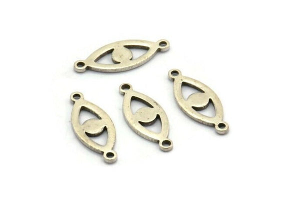 Silver Eye Charm, 25 Antique Silver Plated Brass Eye Connectors With 2 Loops, Pendants, Earrings (18x7x1mm) D1143