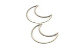 Silver Moon Charms, 8 Antique Silver Plated Brass Crescent Moon Charms With 2 Holes, Pendants, Earrings, Findings (35x15x0.80mm) M03044