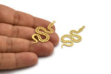 Brass Snake Charm, 8 Raw Brass Snake Pendants With 1 Loop, Charms, Findings (42x19x0.60mm) A5948
