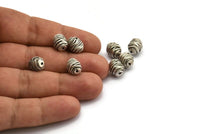 Silver Spool Beads, 2 Antique Silver Plated Brass Spool Shaped Beads (11x9mm) N0227
