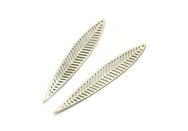 Silver Leaf Charm, 8 Antique Silver Plated Brass Leaf Earring Charms With 1 Hole (60x10mm) D0631
