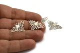 Silver Bee Charm, 12 Antique Silver Plated Brass Bee Charms, Findings (19x26x0.30mm) D1679