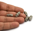 Silver Spool Beads, 2 Antique Silver Plated Brass Spool Shaped Beads (16x8mm) N0226 F043