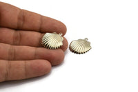 Silver Shell Charm, 12 Silver Tone Brass Sea Shell Charm With 1 Loop, Pendants, Earrings, Findings (22x23mm) D1165 H1044