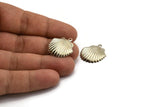 Silver Shell Charm, 12 Silver Tone Brass Sea Shell Charm With 1 Loop, Pendants, Earrings, Findings (22x23mm) D1165 H1044