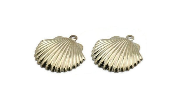 Silver Shell Charm, 12 Silver Tone Brass Sea Shell Charm With 1 Loop, Pendants, Earrings, Findings (22x23mm) D1165 H1044