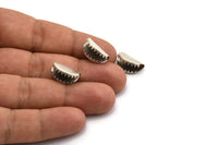 Half Moon Crimp, 12 Antique Silver Plated Brass Ribbon Crimp Ends, Findings (15x10mm) D0115