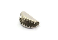 Half Moon Crimp, 12 Antique Silver Plated Brass Ribbon Crimp Ends, Findings (15x10mm) D0115