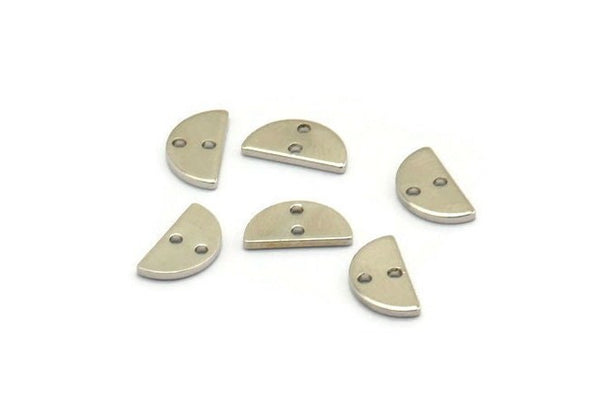 Silver Semi Circle, 24 Silver Plated Brass Half Moon Connector With 2 Holes, Charms, Pendants (10x5x1mm) D1382 H0883