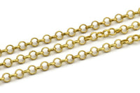 Brass Rolo Chain, 2 M. Raw Brass Rolo Chain, Open Link Rolo Belcher Chain (5mm) RB 8-29-Y
