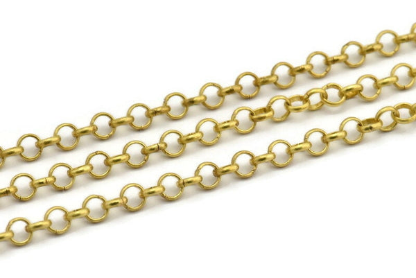 Brass Rolo Chain, 2 M. Raw Brass Rolo Chain, Open Link Rolo Belcher Chain (5mm) RB 8-29-Y