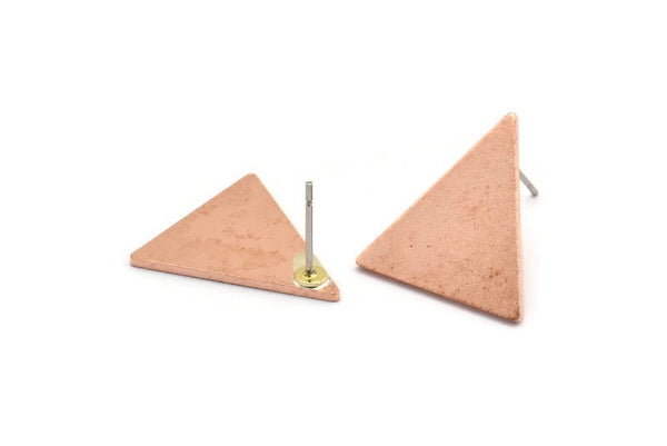 Copper Triangle Earring, 4 Raw Copper Triangle Stud Earrings (19x18x1mm) M1073