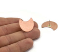 Copper Moon Earring, 4 Raw Copper Moon Stud Earrings (25x15x0.70mm) M706