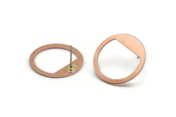 Copper Round Earring, 6 Raw Copper Round Stud Earrings (21x0.90mm) M991