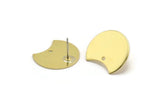 Brass Moon Earring, 8 Raw Brass Crescent Moon Stud Earrings With 1 Hole (20x15x0.70mm) M804